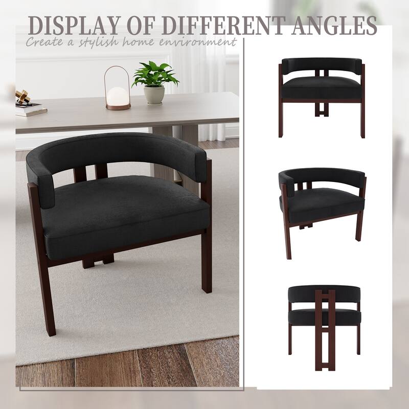Modern Accent Chair, Upholstered Armchair with Open Back, 3 Legs Barrel Dining Chair Comfy Casual Side Chair Set of 2