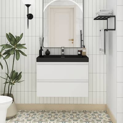 MDF Wall-Mounted Bathroom Vanity Set in White with Integrated Culture Marble Sink