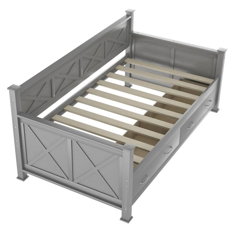 Farmhouse Style Solid Wood Daybed,Twin Size Sofa Bed with 2 Drawers（2 Colors）