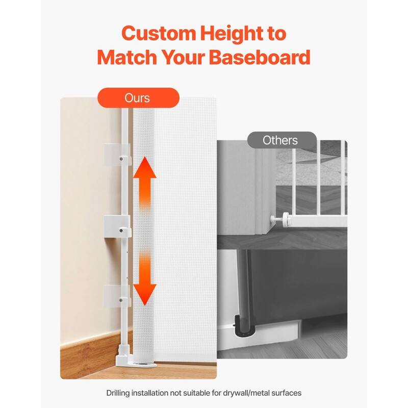 Retractable Baby Gate with Escape-Proof Bottom Hook and Mesh Design for Kids and Pets Safety