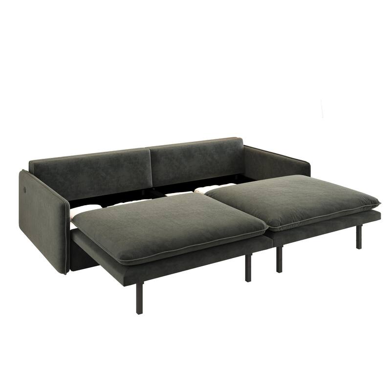 GDFStudio - Chenille 4-Seater Convertible Sleeper Sofa with Storage & USB Port