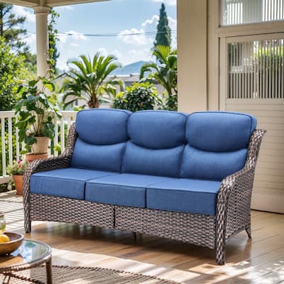 Arcadia 3-Seat Handwoven Wicker Patio Sofa with 6-Inch Thick Cushions
