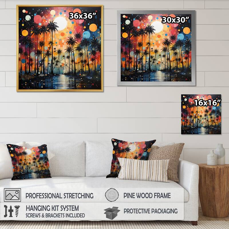 Designart "Palm Trees Colorful Pointillism I" Floral Wall Art Living Room
