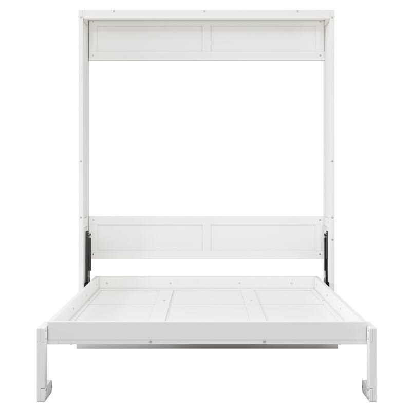 European Style Murphy Bed with Dual Piston System and Side Cabinet, Space-Saving Foldable Wall Bed Wood Bed Frame