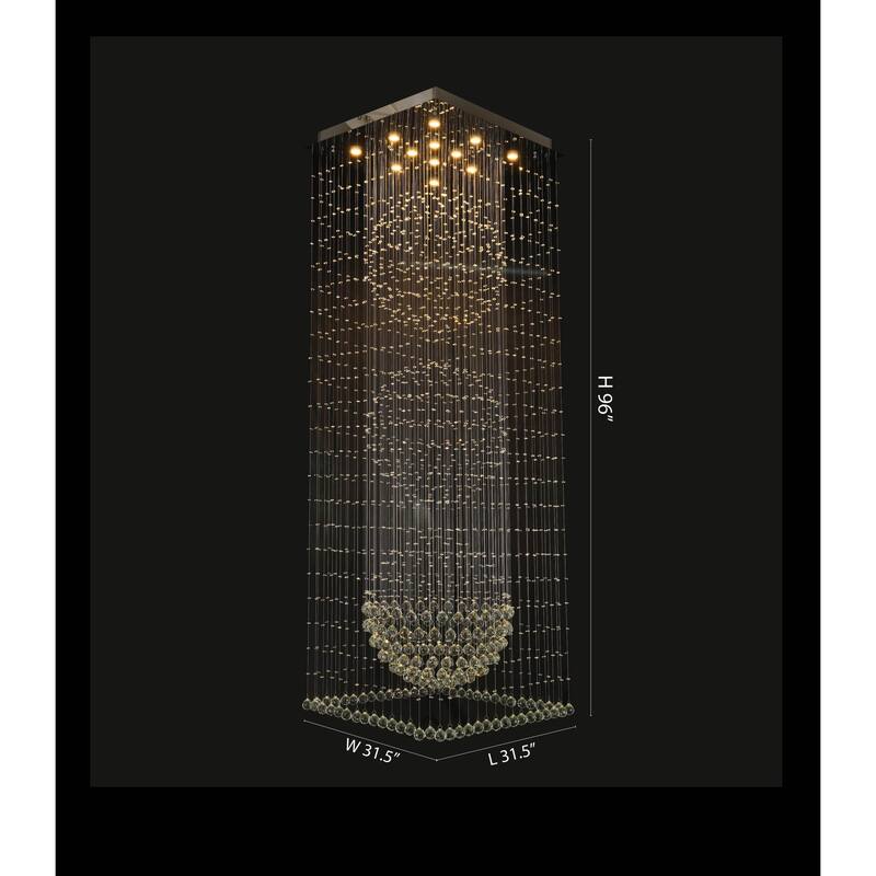 12-Light Chrome Chandelier With Clear Hanging Crystals And Beads
