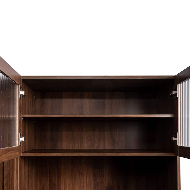 Expandable Kitchen Buffet Cabinet, Pantry Cabinet with Pull-out Storage Shelf, Storage Cabinet with 4 Doors