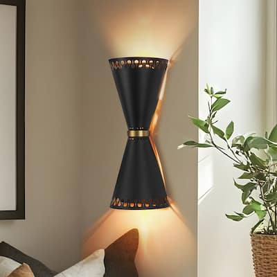 Mid-Century 2-Light Hourglass Up and Down Wall Lamp Black Gold