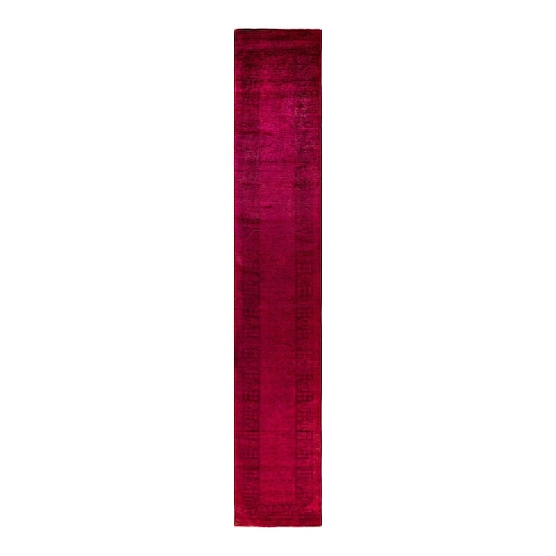 Overton Hand Knotted Wool Vintage Inspired Modern Contemporary Overdyed Red Runner Rug - 2' 8" x 15' 8"
