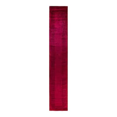 Overton Hand Knotted Wool Vintage Inspired Modern Contemporary Overdyed Red Runner Rug - 2' 8" x 15' 8"