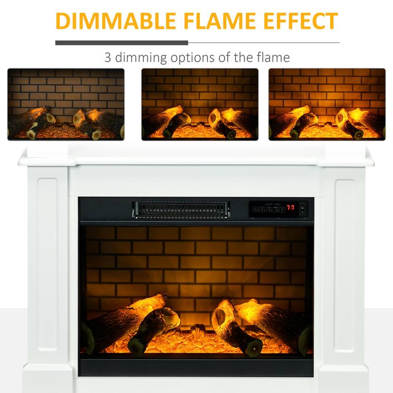 32" Electric Fireplace with Mantel, Freestanding Heater with LED Log Flame, Shelf and Remote Control, 700W/1400W
