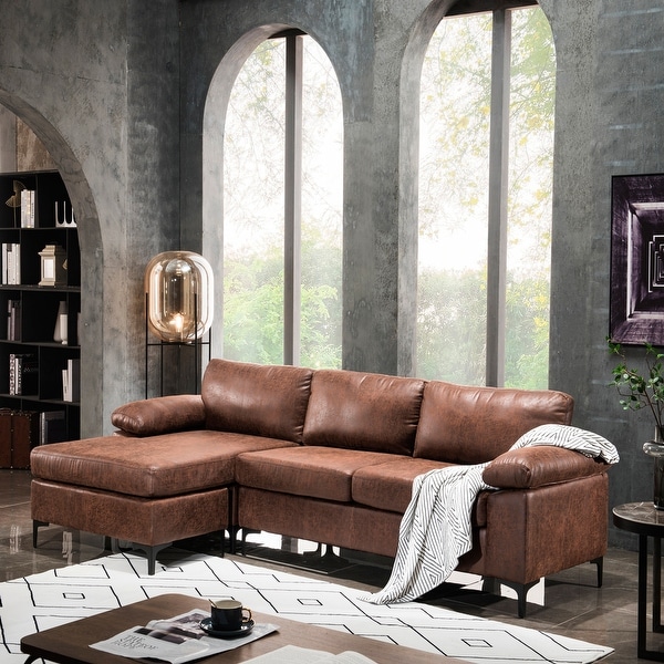 Suede leather corner sales sofa