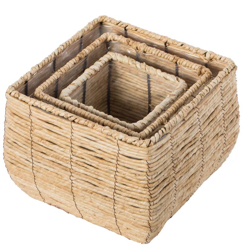 Woven Square Flower Pot Planter with Leak-Proof Plastic Lining