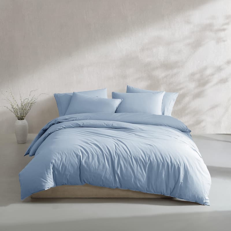 Calvin Klein Washed Percale Cotton Solid Comforter Set - Blue - Twin XL