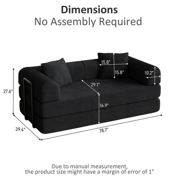 dimension image slide 1 of 7, Convertible Sleeper Sofa Bed with Pillows, 4-in-1 Corduroy Folding Mattress Couch