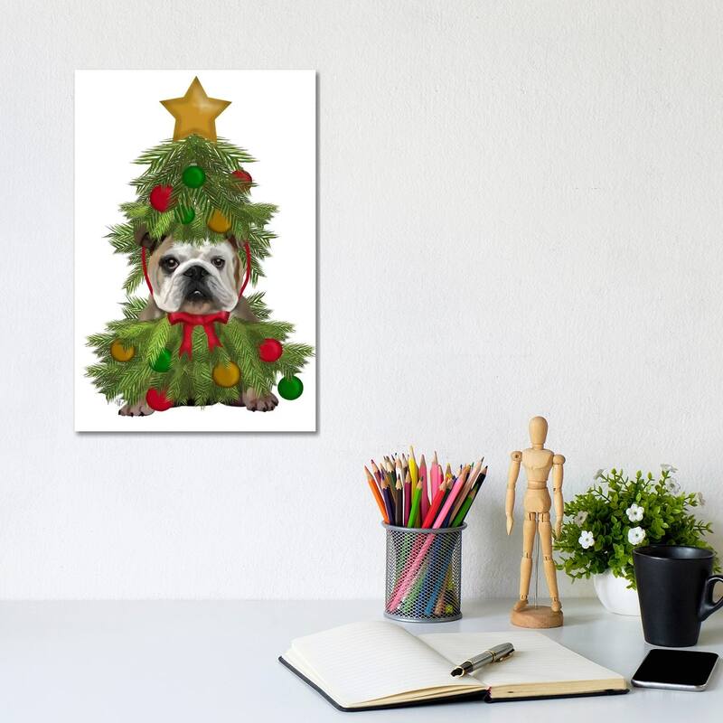 iCanvas "English Bulldog, Christmas Tree Costume" by Fab Funky Canvas Print - 12x8x0.75