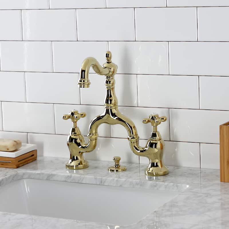 English Country Bridge Bathroom Faucet with Brass Pop-Up
