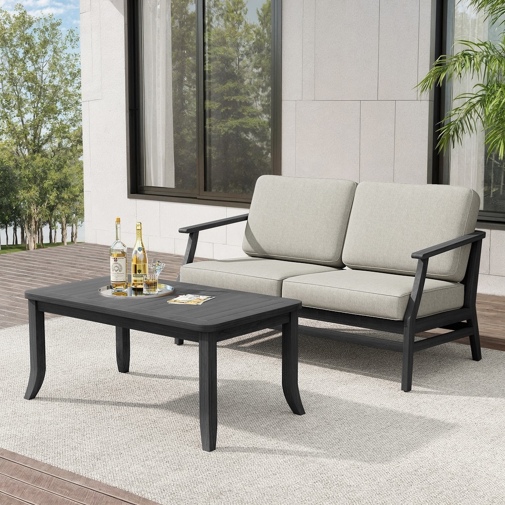 Teak Outdoor Patio Loveseat and Coffee Table Set (2-Piece)