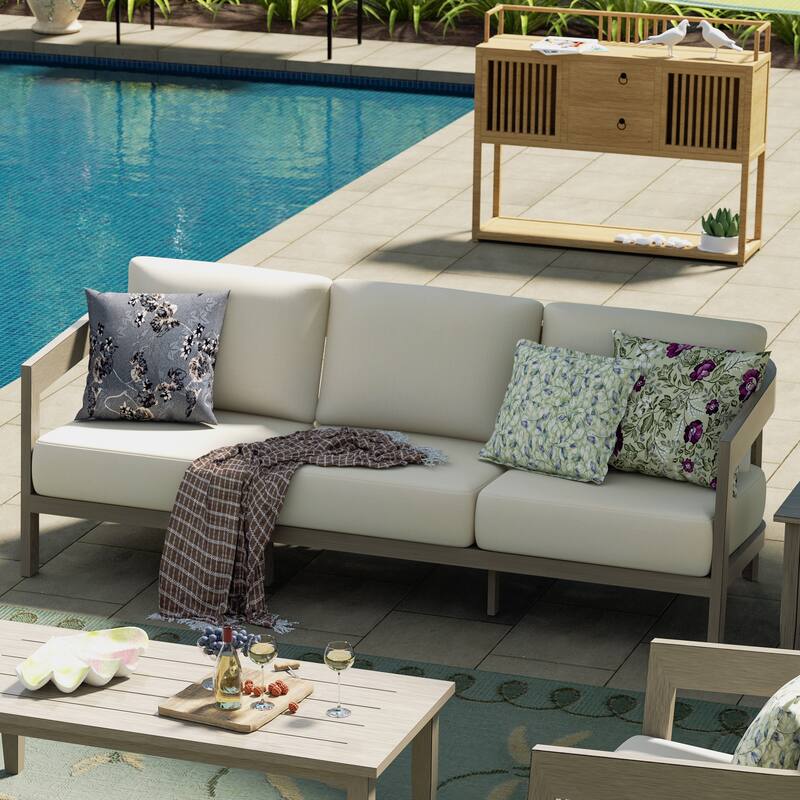 Patio Aluminum Sofa Set With Olefin Cushions - 3-seater sofa