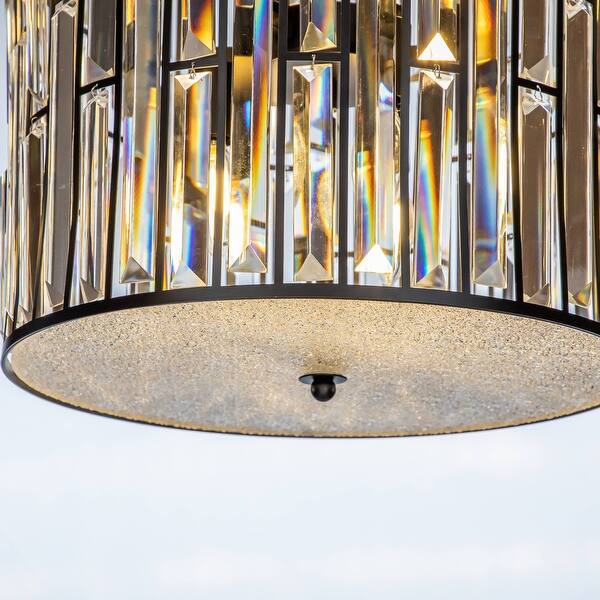 Interior Matt Black Glam Crystal Drum Chandelier Island Pendant Lamp On Sale Overstock 31455782