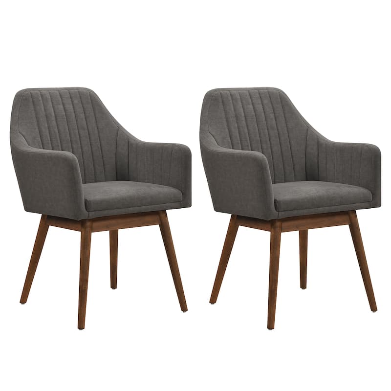 Rubber Wood Dining Chair Set of 2 with Padded Seat and Armrest - 24.5" x 23.5" x 34" - Grey