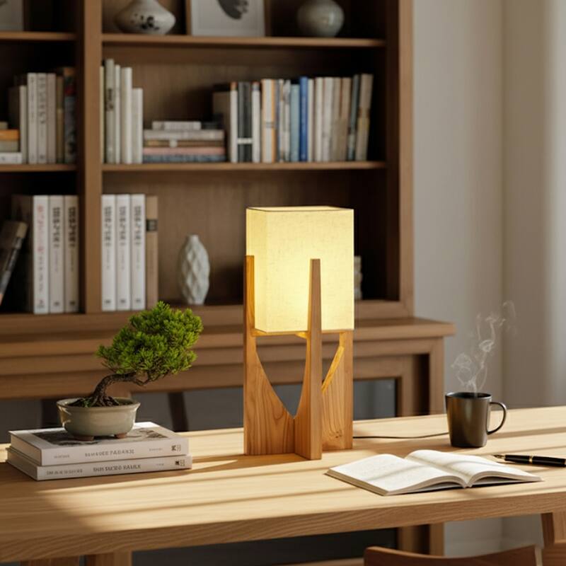 Solid Wood Modern Floor Lamp with Fabric Shade - Natural Wood - 20.5 inch H