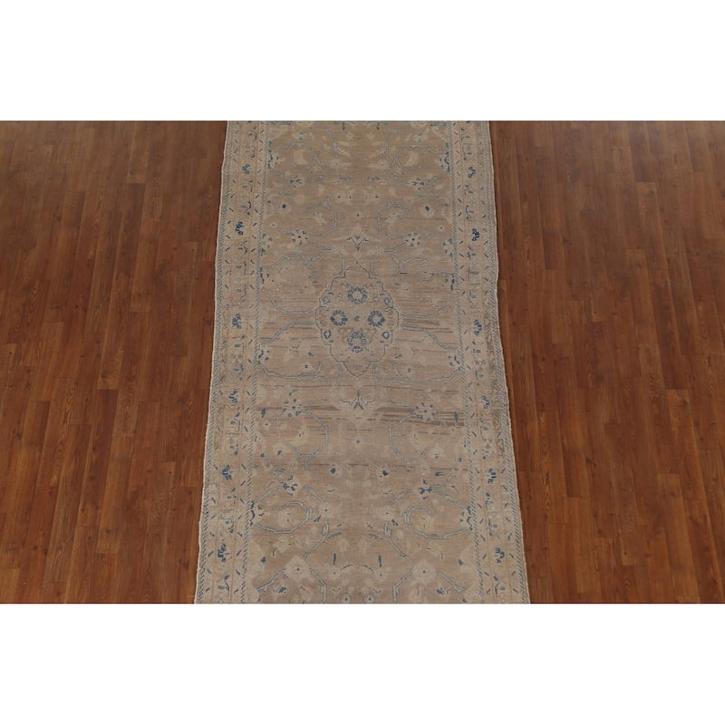 Distressed Mahal Persian Vintage Runner Rug Handmade Wool Carpet - 3'10" x 10'3"
