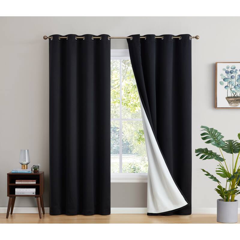 Dakota Complete Blackout Drapery Heavy Thermal Insulated Efficient Window Curtain Grommet Panels, 2 Panels - 52 W x 72 L per panel - Set of 2 - Black