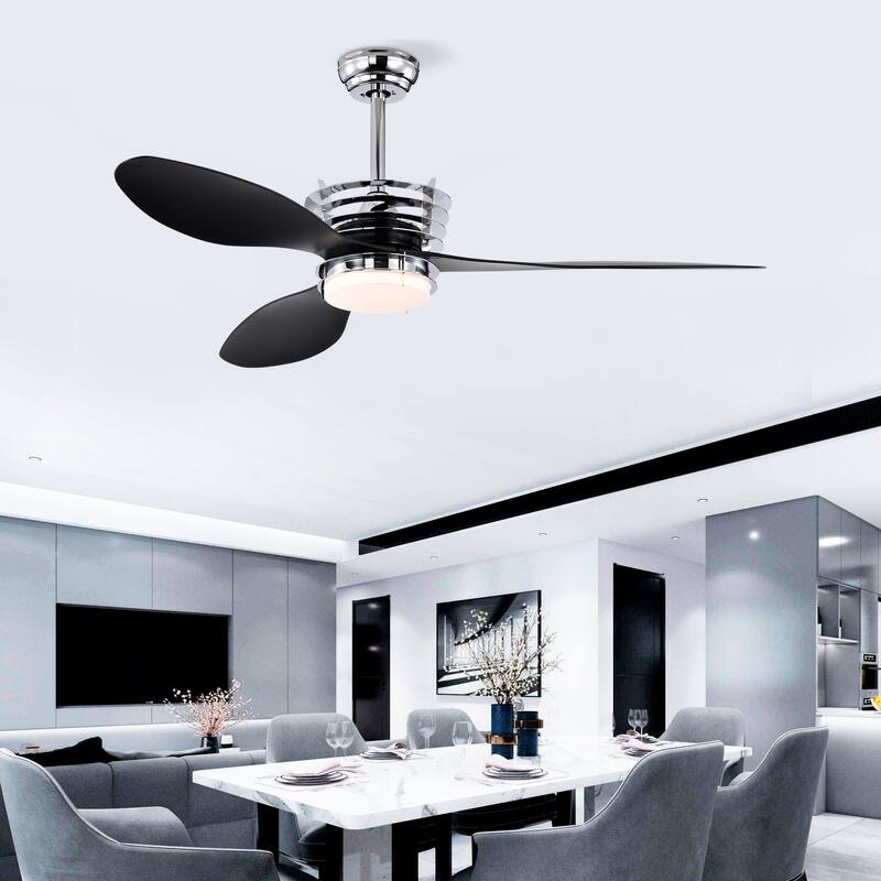 52'' 3 ABS Blades Ceiling Fan with Lights and DC Remote,DC Motor Ceiling Fan with 2 Down Rods,Indoor Ceiling Fan with Light