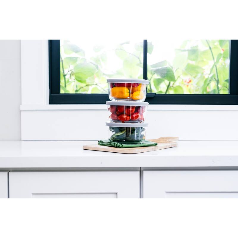 Glass Food Storage Containers Set - Round, 2-Cup (16oz) BPA-Free, Microwave & Oven Safe, Airtight Lids