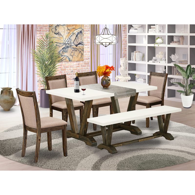 East West Furniture Dinette Set- a Dining Table and Dark Khaki Linen Fabric Parson Chairs, Distressed Jacobean(Pieces Options) - V726MZ716-6