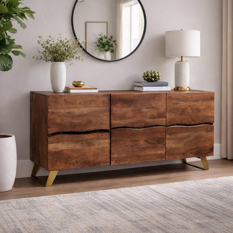 Handmade Seesham Wood Sideboard with Gold Legs (India)