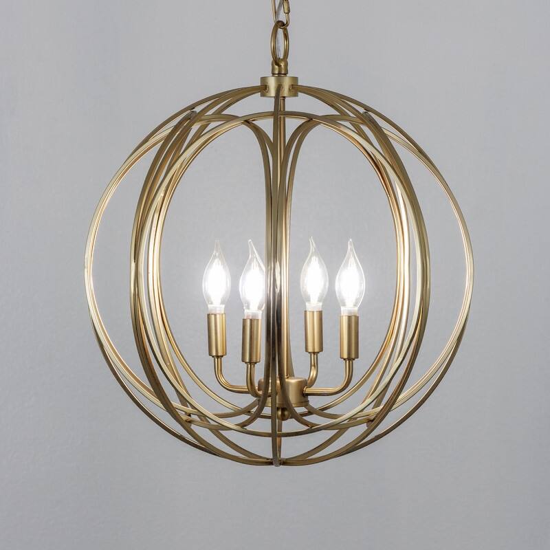 Yosemite Home Decor Satin Brass Metal/Stainless Steel Globe 4-light Chandelier - Satin Brass