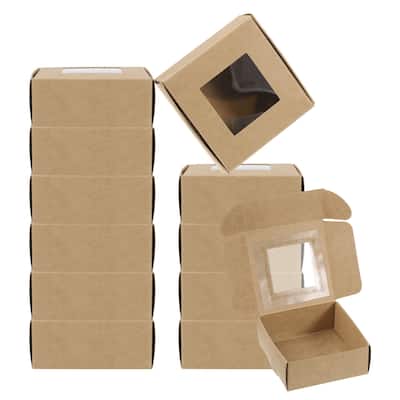 3.5"x3.5"x1.5" Paper Soap Box with Window, 30 Pack Soap Boxes Square, Brown