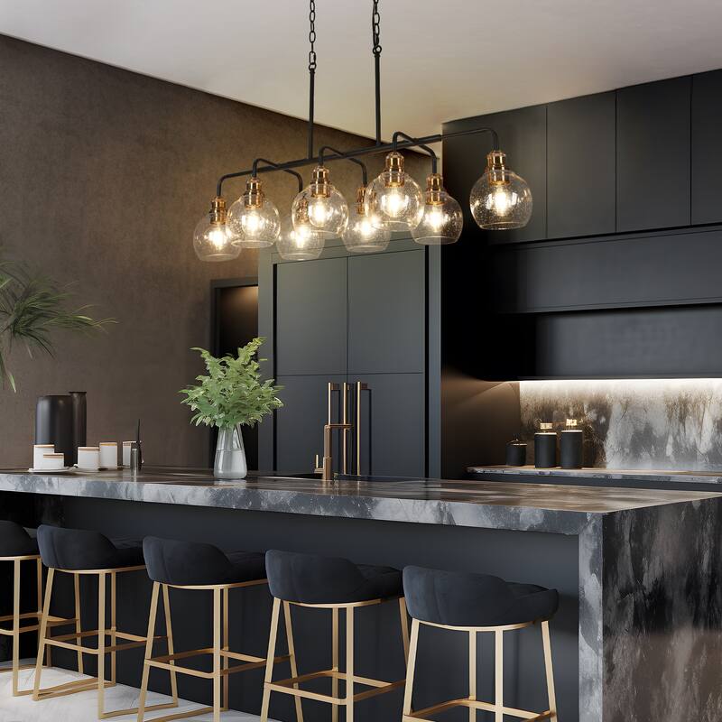 Zenith Modern Transitional Dining Chandelier Linear ORB Glass Kitchen Island Pendant - 40"W x 92"H x 11" D