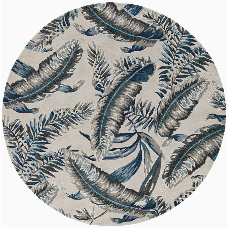 Carson Carrington Haisley Blue Feather Leaf Handmade Wool Rug