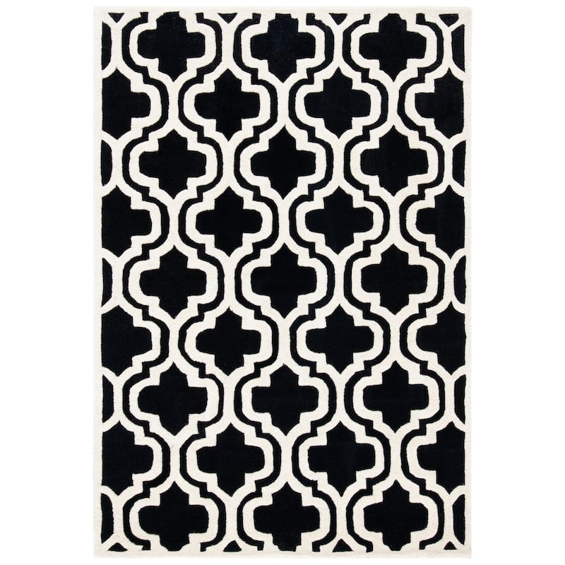 SAFAVIEH Handmade Chatham Sieghilde Modern Moroccan Wool Rug - 4' x 6' - Black/Ivory