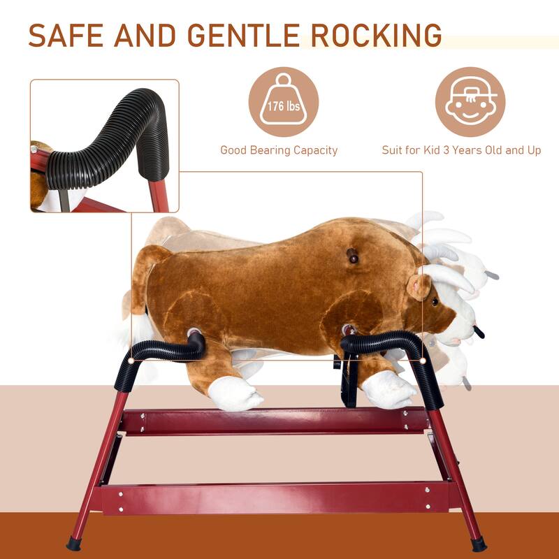 Classic Plush Rocking Bull Toy with Authentic Sounds, Soft Body and Easy-Grab Handle for Kids 3+, Safe for Up to 176 lbs
