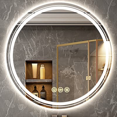 Frameless LED Lighted Round Bathroom Vanity Mirror Dimmable Anti-Fog