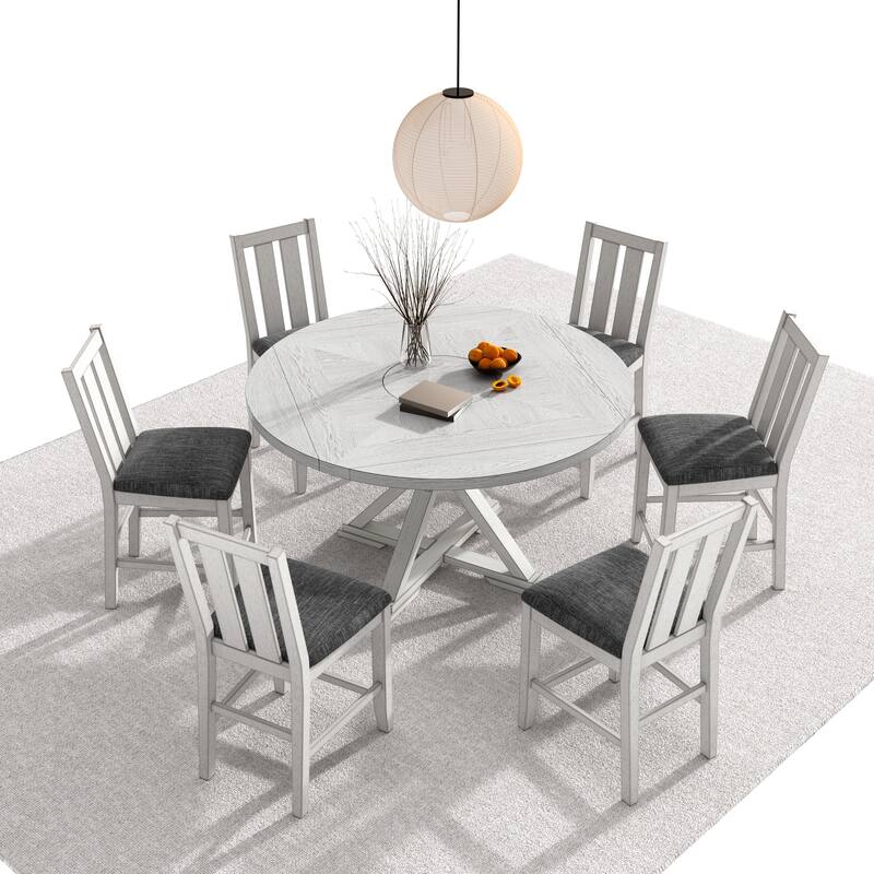 Drop Leaf Kitchen Table and Chairs Set Solid Wood Counter Height Kitchen Table and Chairs Set, Round Table Set for Dining Room