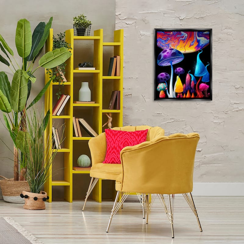 Stupell Whimsical Mushrooms in Space Framed Floater Canvas Wall Art Design By Kim Allen