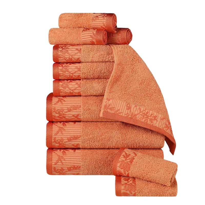 Superior Wisteria Cotton Floral Jacquard 12 Piece Bathroom Towel Set - Mandarian