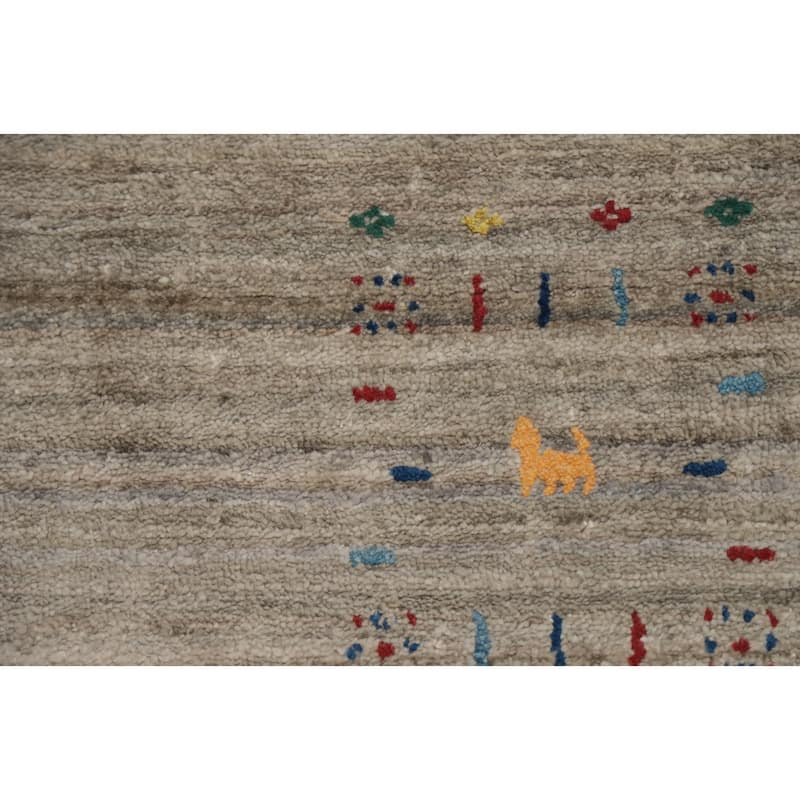 Hand Knotted Oriental Viscose Silk Carpet Tribal Animal Pictorial Beige & Ivories Gabbeh Area Rug - 11' 9'' X 8' 11''