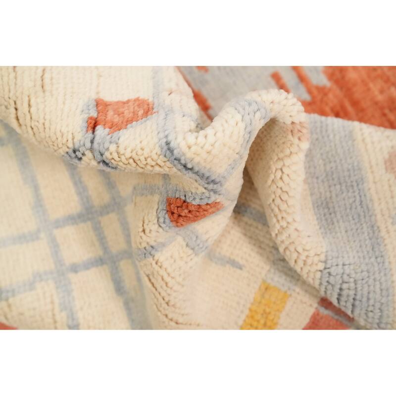 Hand Knotted Oriental 100% Wool Carpet Modern Geometric Beige & Ivories Gabbeh Area Rug - 13' 3'' X 10' 0''
