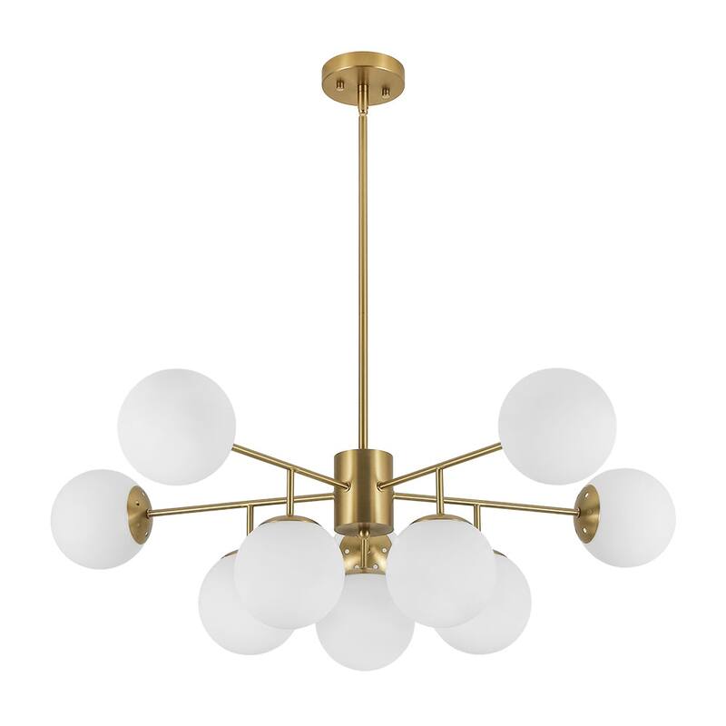 Mid-century 10-Light Sputnik Living Room Frosted Glass Orb Chandelier - 38.0 in