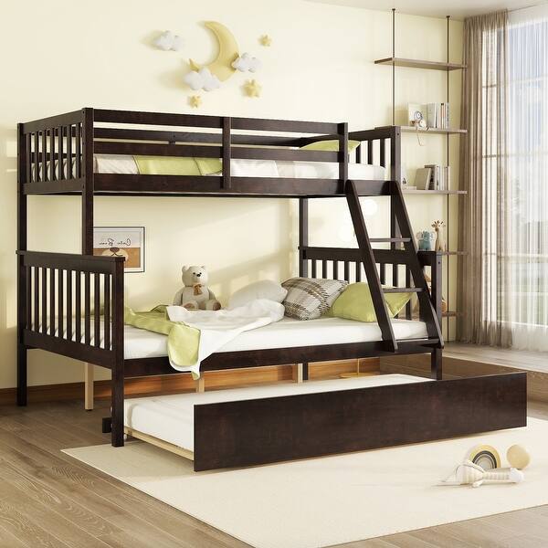 slide 2 of 12, Twin Over Full Rubber Wood Bunk Bed with Trundle Black