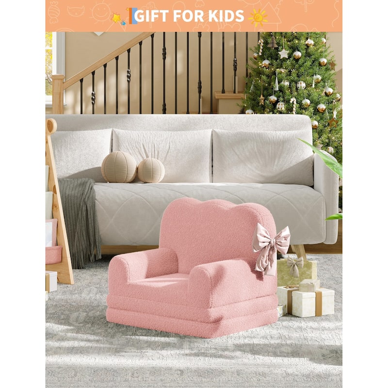 Kids Couch, 2-in-1 Convertible Teddy Fleece Fabric Toddler Sofa Chair