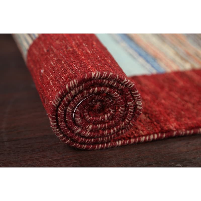 Striped Gabbeh Kashkoli Oriental Runner Rug Hand-knotted Wool Carpet - 2'9" x 10'4"