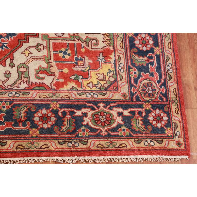 Hand Knotted Oriental 100% Wool Carpet Traditional Medallion Oranges & Rust Heriz (serapi) Area Rug - 11' 10'' X 9' 1''