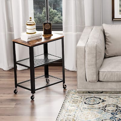 3 Tier Industrial Kitchen Rolling Utility Cart Rustic Brown
