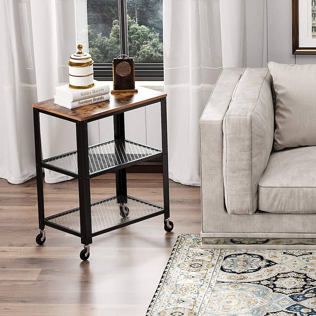 3 Tier Industrial Kitchen Rolling Utility Cart Rustic Brown